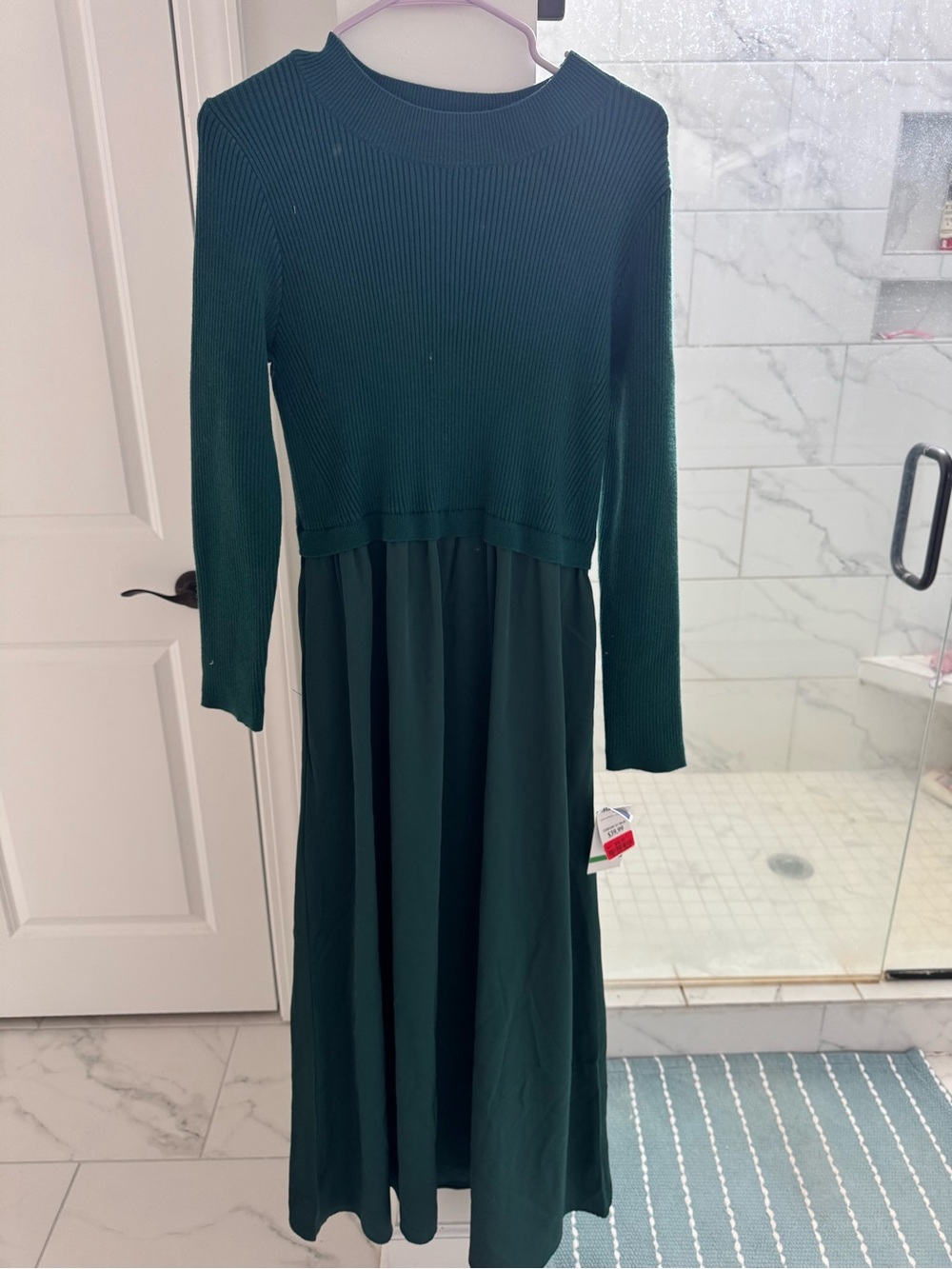 Taylor women’s Long Sleeve Emerald Green Knit & Woven Dress